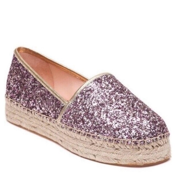 kate spade Shoes - Kate Spade pink glitter platform espadrilles with gold detail - women’s size 6
